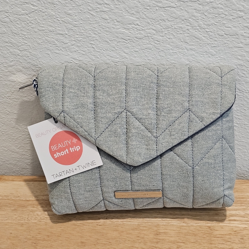 Tartan + Twine Denim Chevron Quilted Cosmetic Bag, NWT